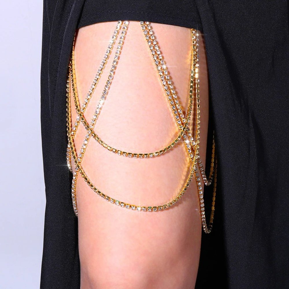 Rhinestone Multi Layered Crystal Leg Chain Thigh Chain Body Chain Body Jewelry - Picture 2 of 8